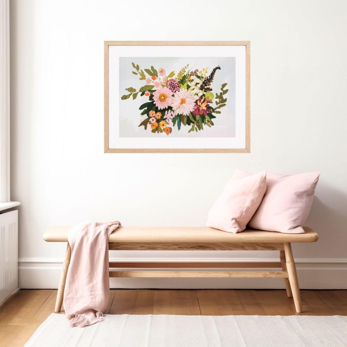 Colorful Autumn Bouquet Painting Fall Flowers Wall Art Print Moody Red Pink Burgundy Floral Dahlia And Mum - Image 2