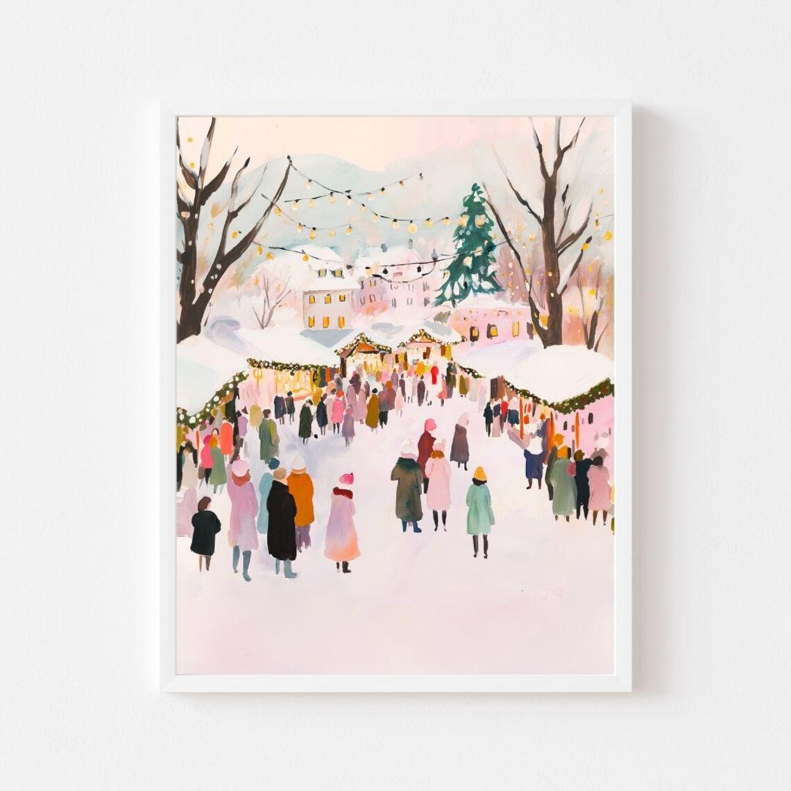 Cozy European Christmas Market Winter Crowd Holiday Timeless Poster