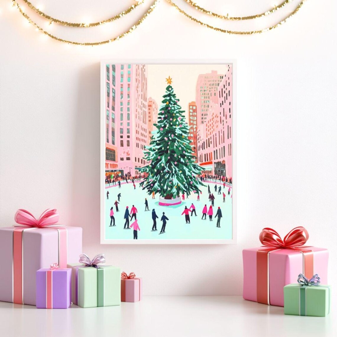 Iconic NYC Christmas Tree Ice Skating Rink Winter Holiday Poster - Image 2
