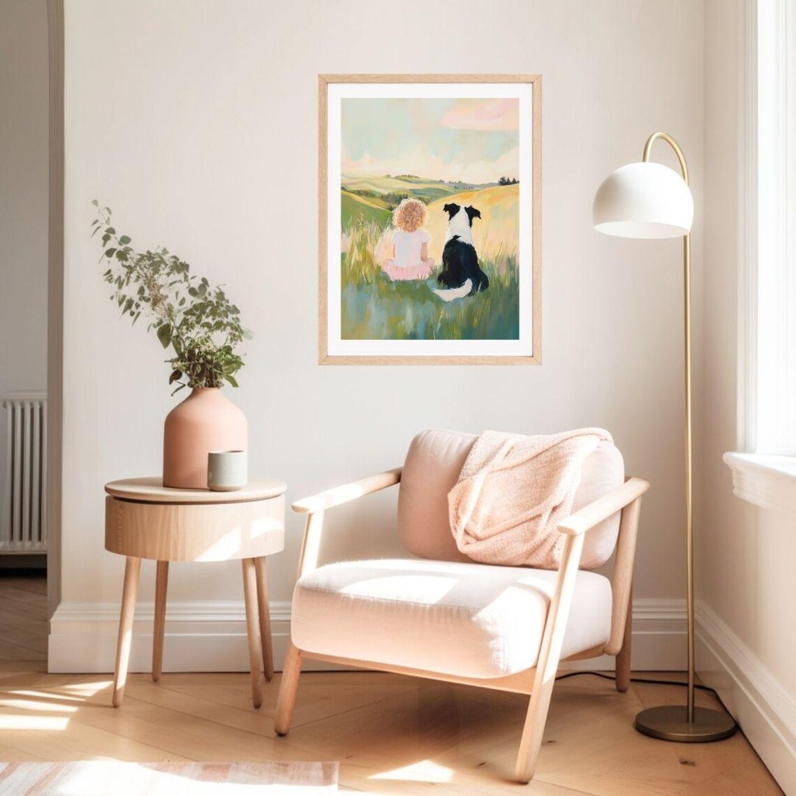 Little Girl And Border Collie On A Sunny Green Hillside Poster - Image 2