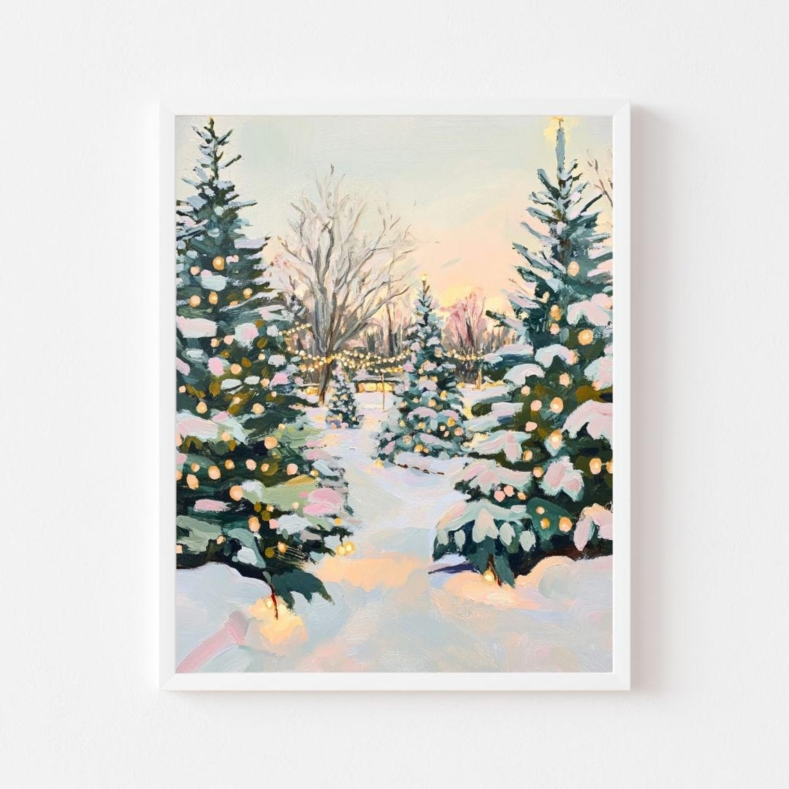 Pastel Christmas Tree Farm Winter Landscape Art Print