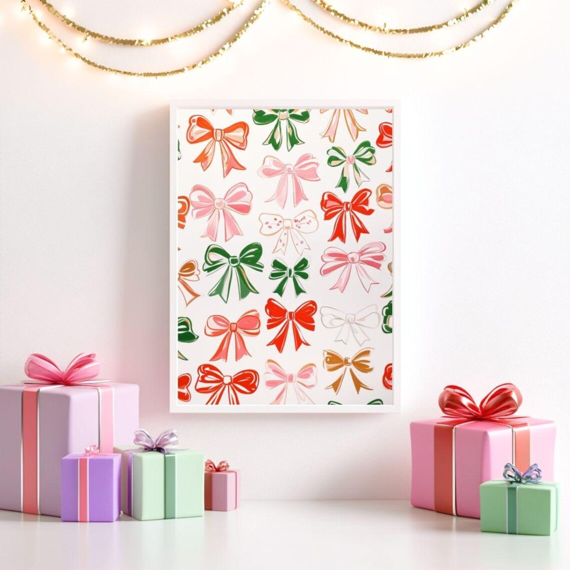 Colorful Christmas Bow Pattern In Red Green Pink And Gold Poster - Image 2