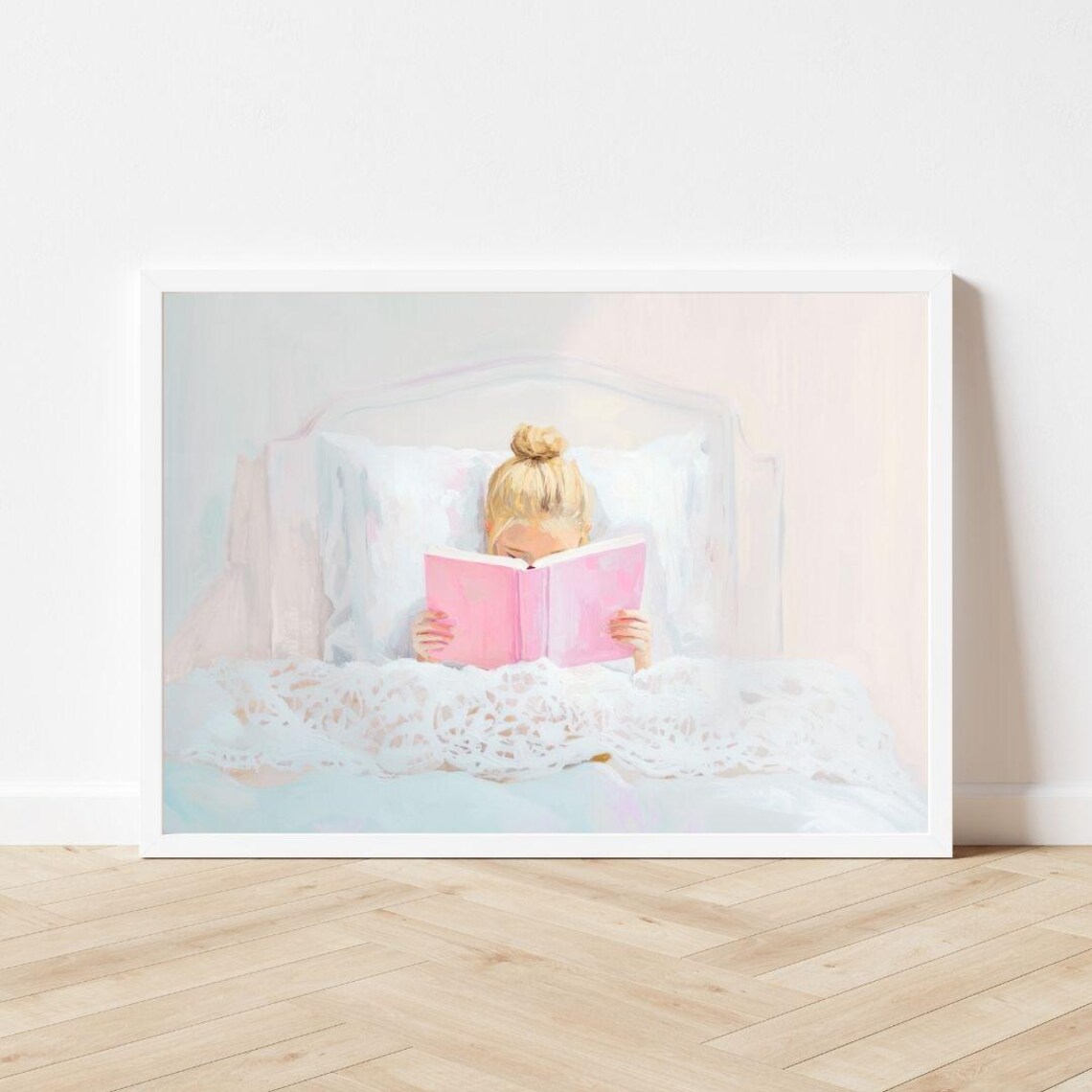 Blonde Girl Reading In Bed Pastel Painting Art Print - Image 3