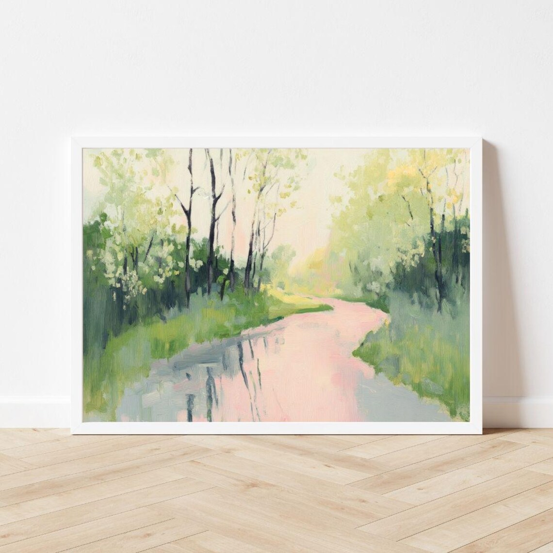 Spring Abstract Forest Landscape Art Print, Pink Green - Image 3