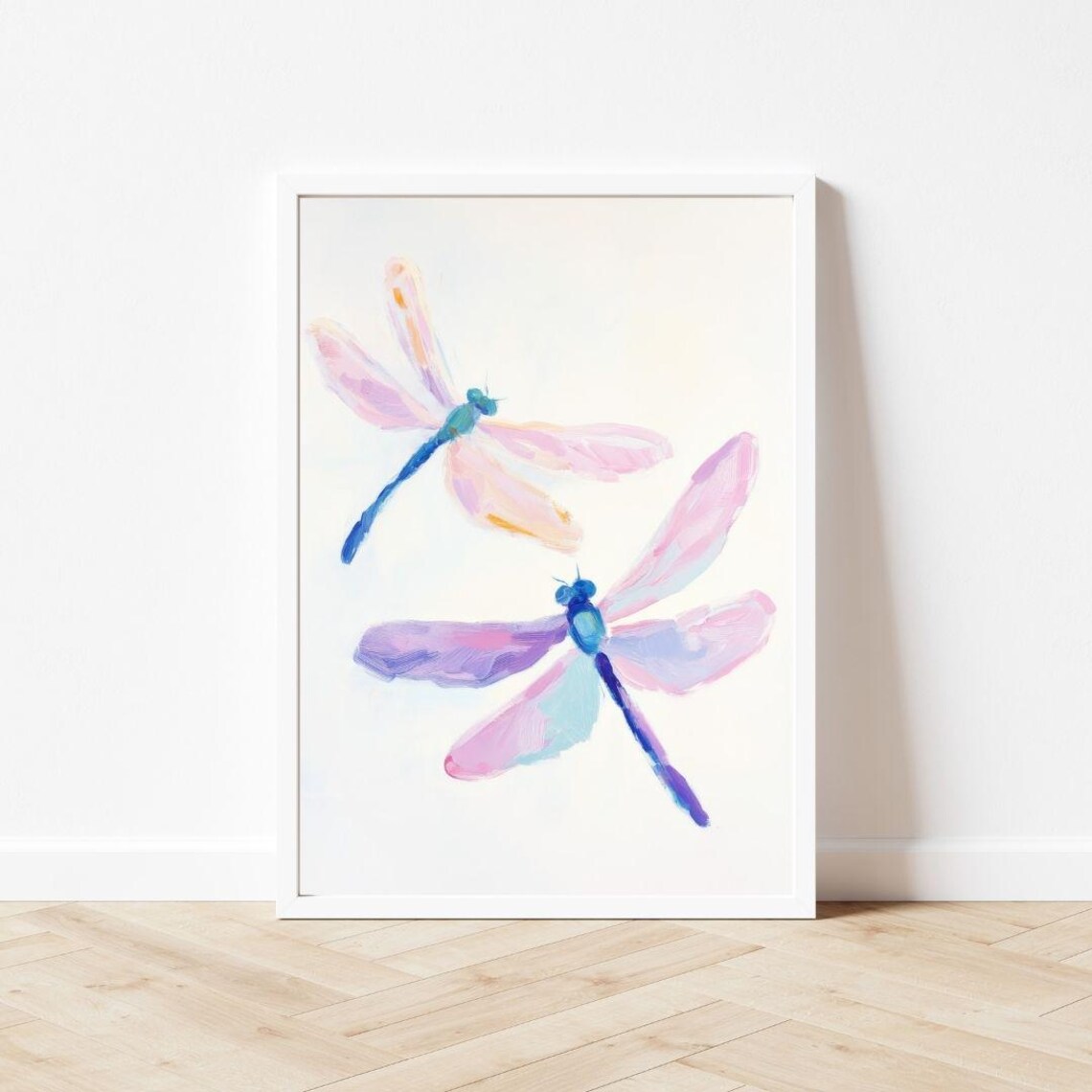 Pastel Pink Blue Dragonfly Watercolor Art Print - Image 3