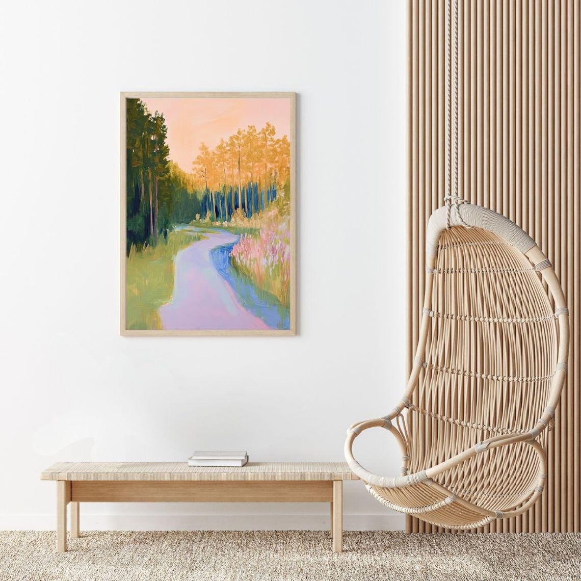Colorful Autumn Creek Winding Through the Forest Landscape Poster - Image 2