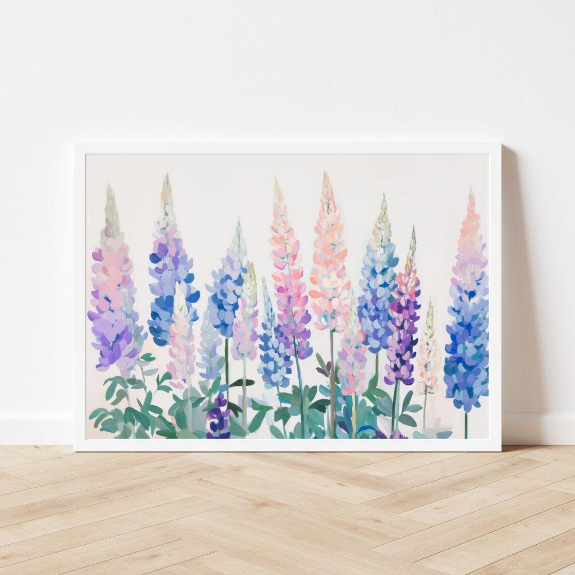 Pastel Lupine Flowers in Blue Pink and Purple Flower Garden Poster - Image 3