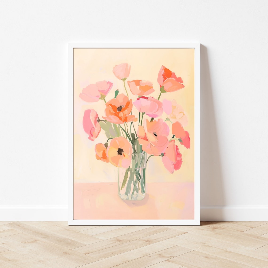 Pastel Poppy Bouquet in Glass Vase Spring Floral Still Life Poster - Image 2