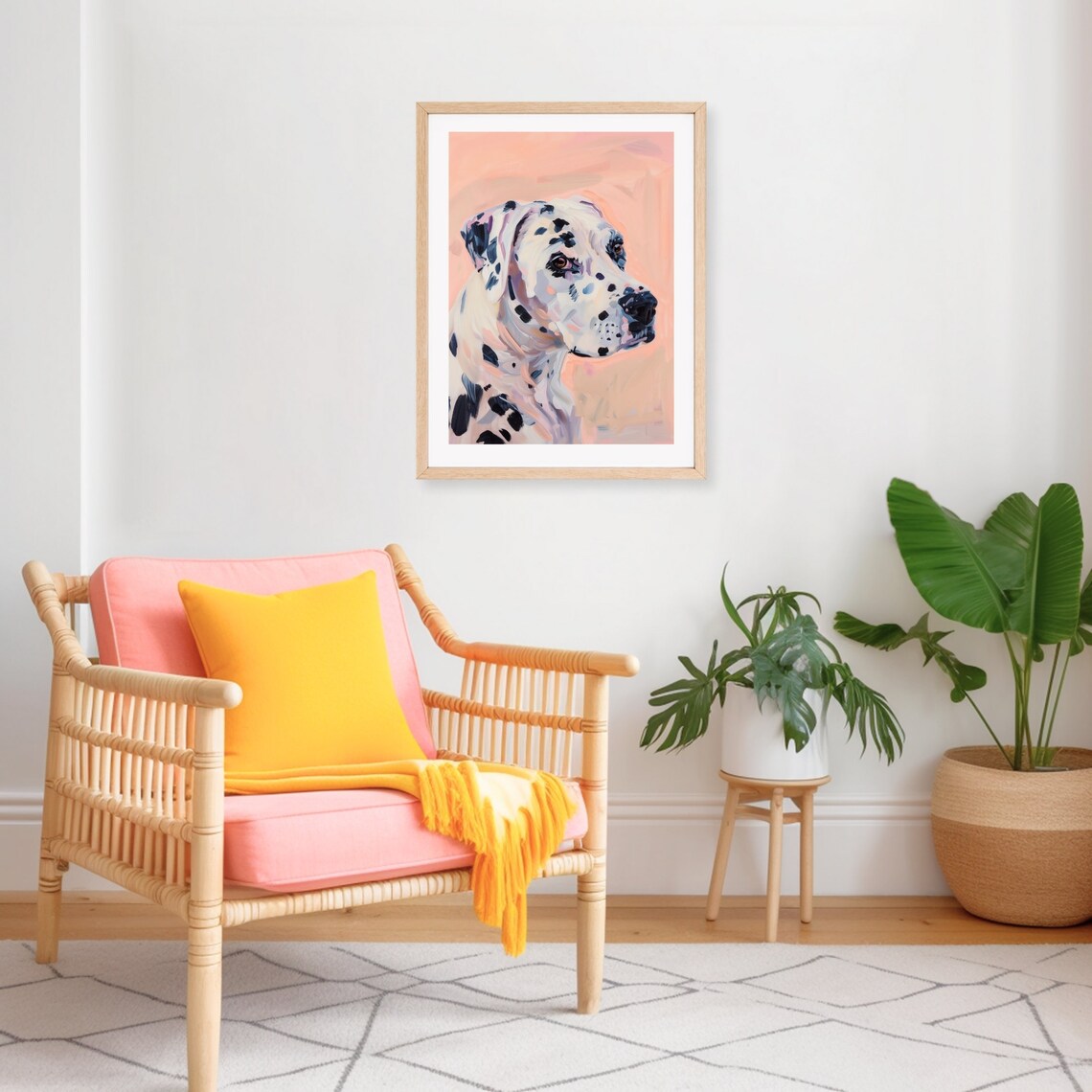Dalmatian Dog Portrait Painting On A Warm Peach Background Poster - Image 2