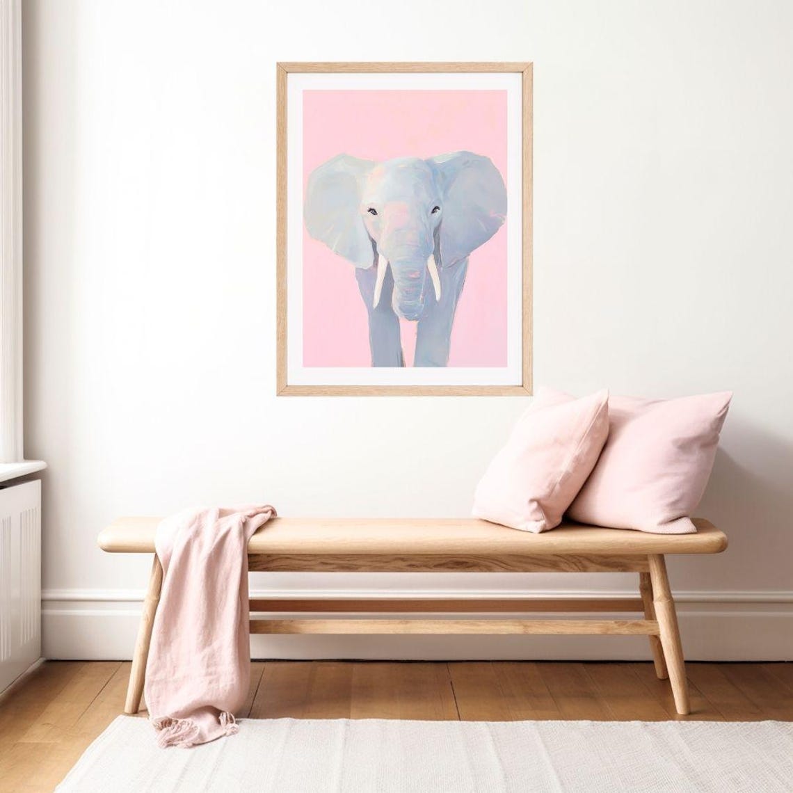 Pastel Blue Elephant Face Soft Pink Background Nursery Poster - Image 2