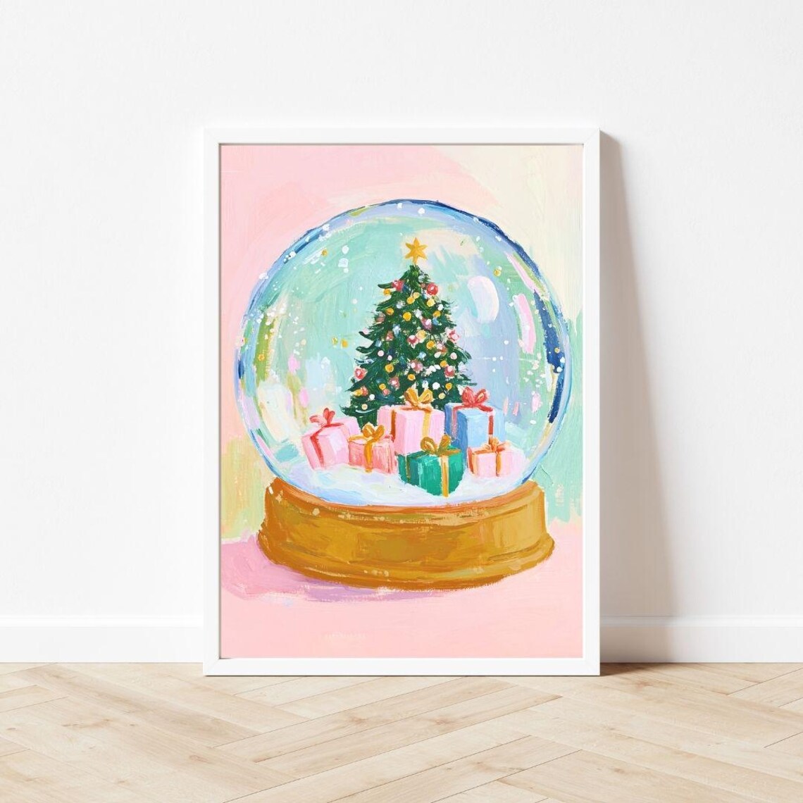 Christmas Tree Snow Globe Pastel Holiday Art Print - Image 3