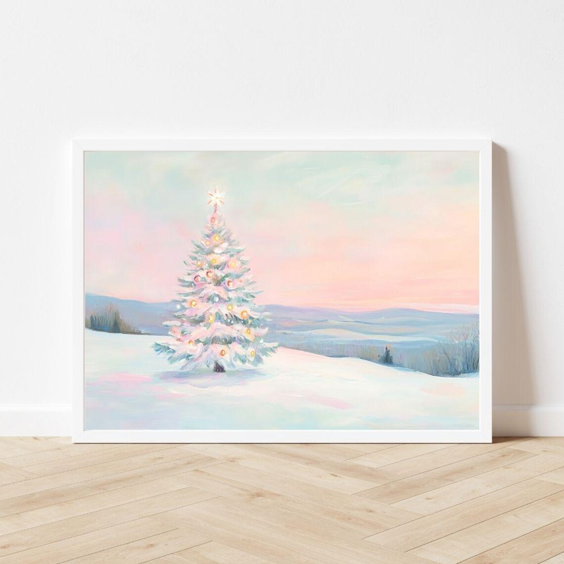 Christmas Tree Landscape Art Print, Pastel Winter - Image 3