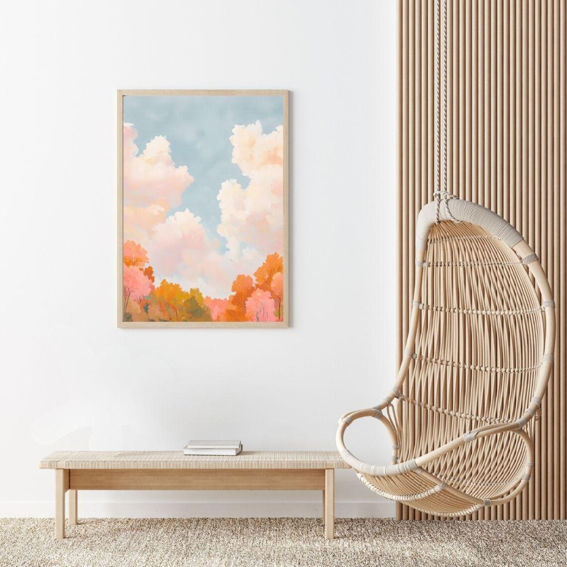 Autumn Trees Blue Sky Painting, Fall Forest Art Print - Image 2