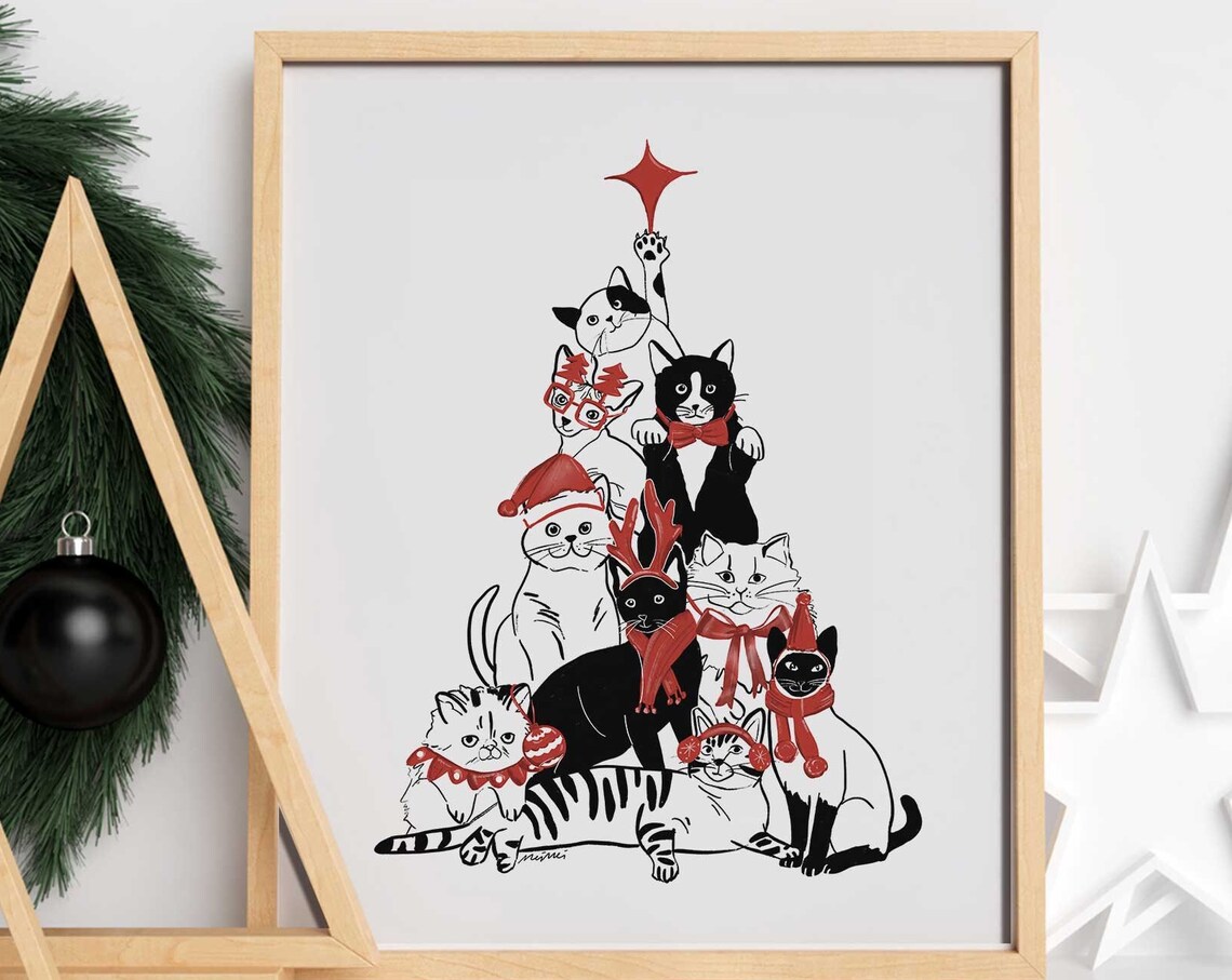 Holiday Cat Decor Christmas Cat Art Print