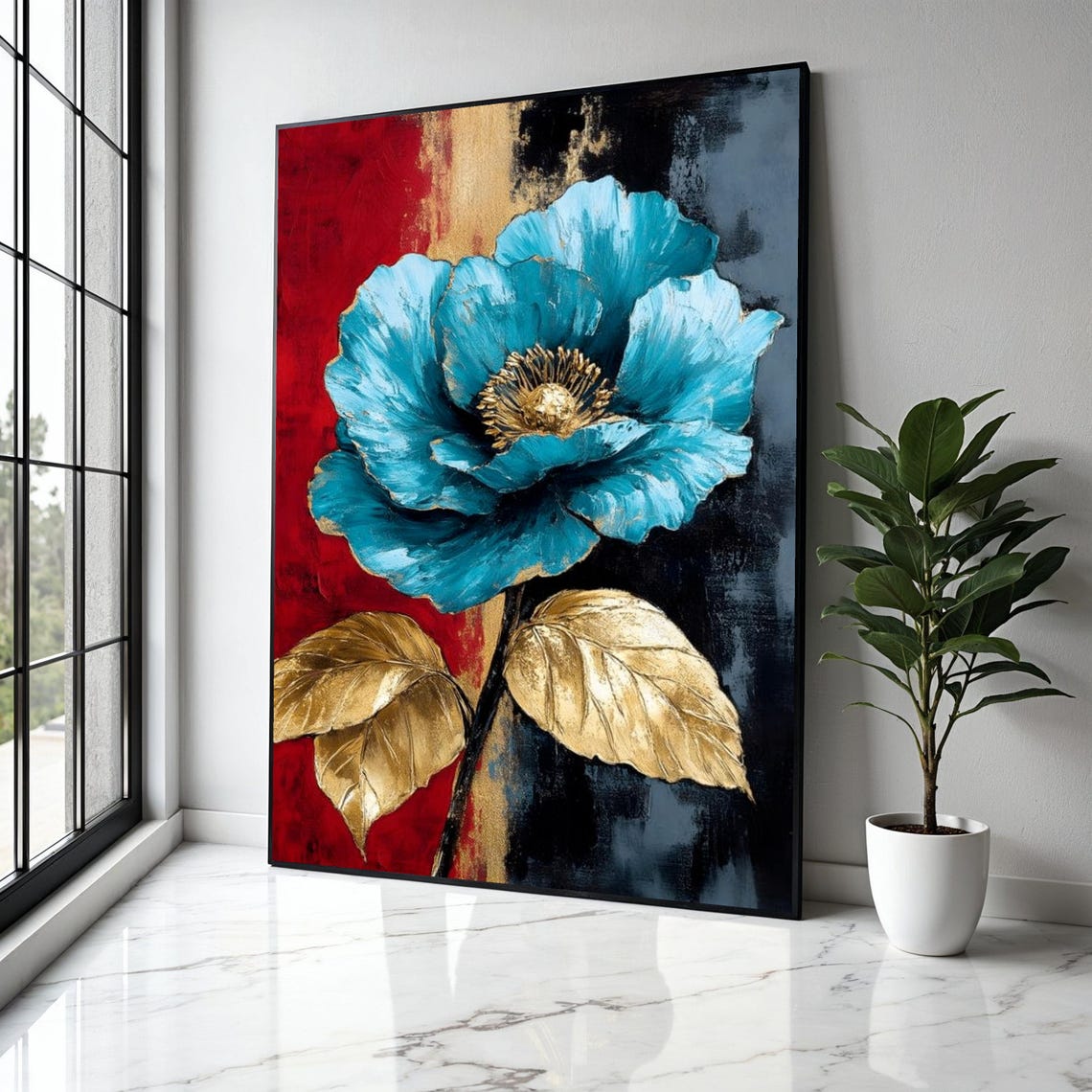 Elegant Blue Flower Abstract Botanical Art Print