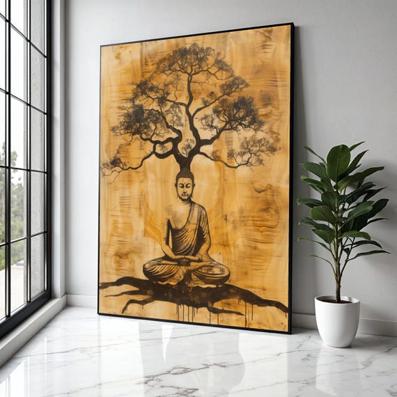 Buddha Meditation Tree Canvas Zen Wall Art Spiritual Home Decor Mindfulness Artwork Silhouette Gift Print