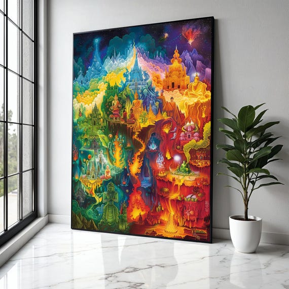 Mystical Buddhist Temple Canvas Wall Art Vibrant Spiritual Landscape Painting Meditation And Enlightenment Gift Home Decor Print