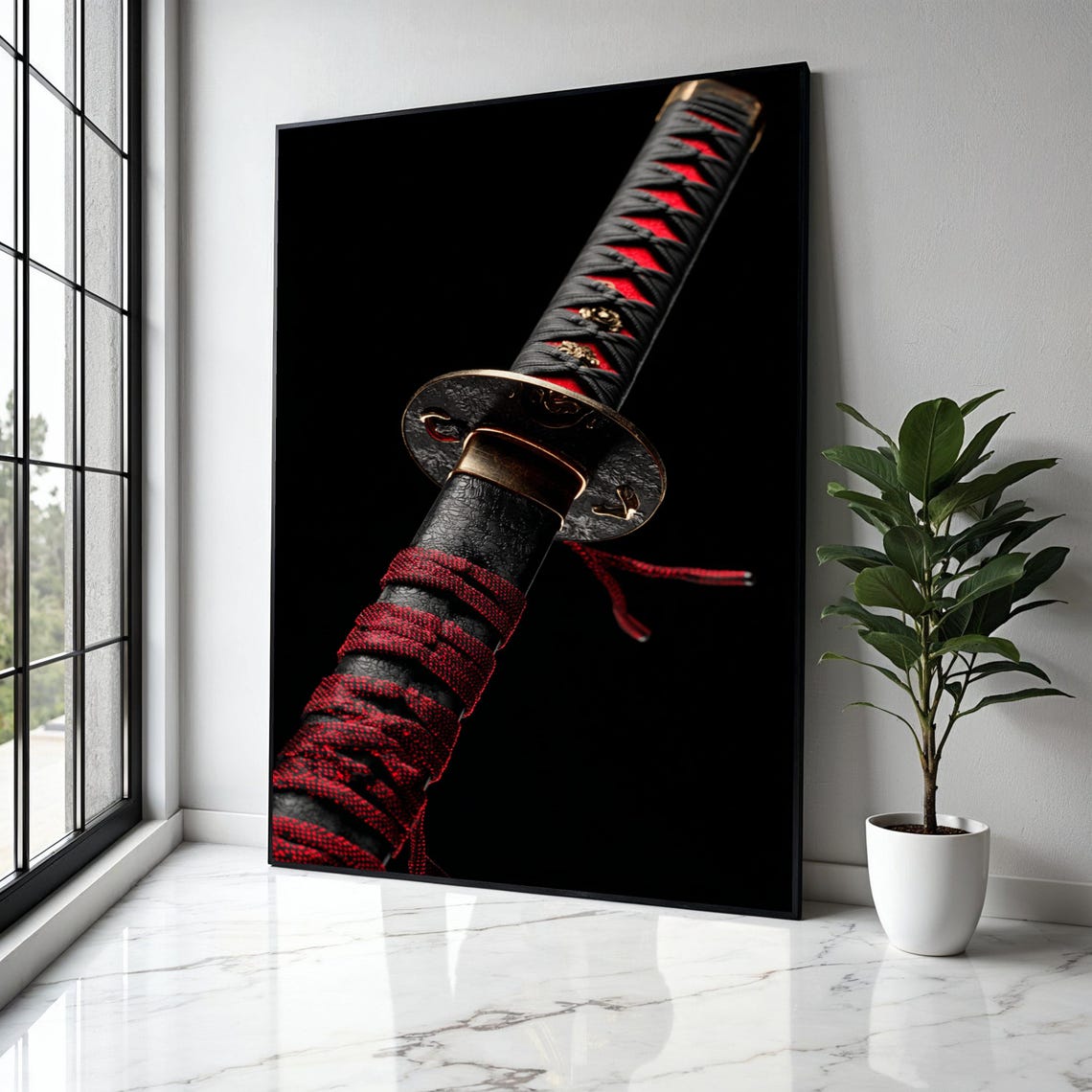 Samurai Katana Sword Handle Black And Red Wrap Detail Poster