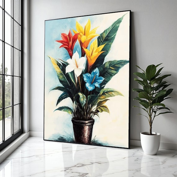 Vibrant Tropical Flowers Canvas Wall Art Colorful Botanical Painting Exotic Plant Decor Natureinspired Home Gift Print