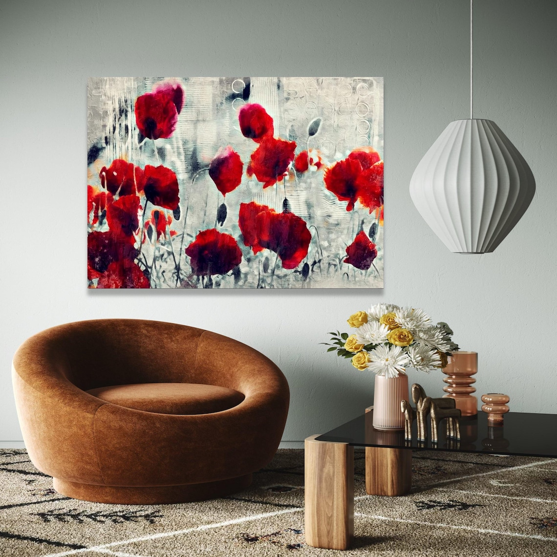 Field of Red Poppies Abstract Floral Impressionist Painting Art Poster