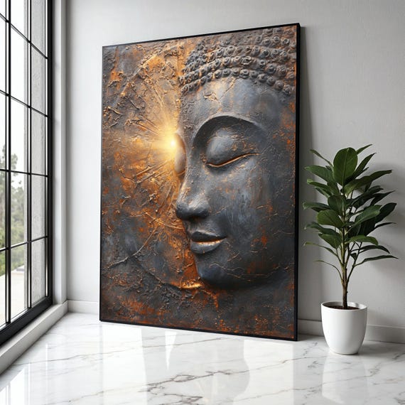 Peaceful Buddha Face Canvas Wall Art Spiritual Meditation Decor Statue Zen Home Decoration Gift Print