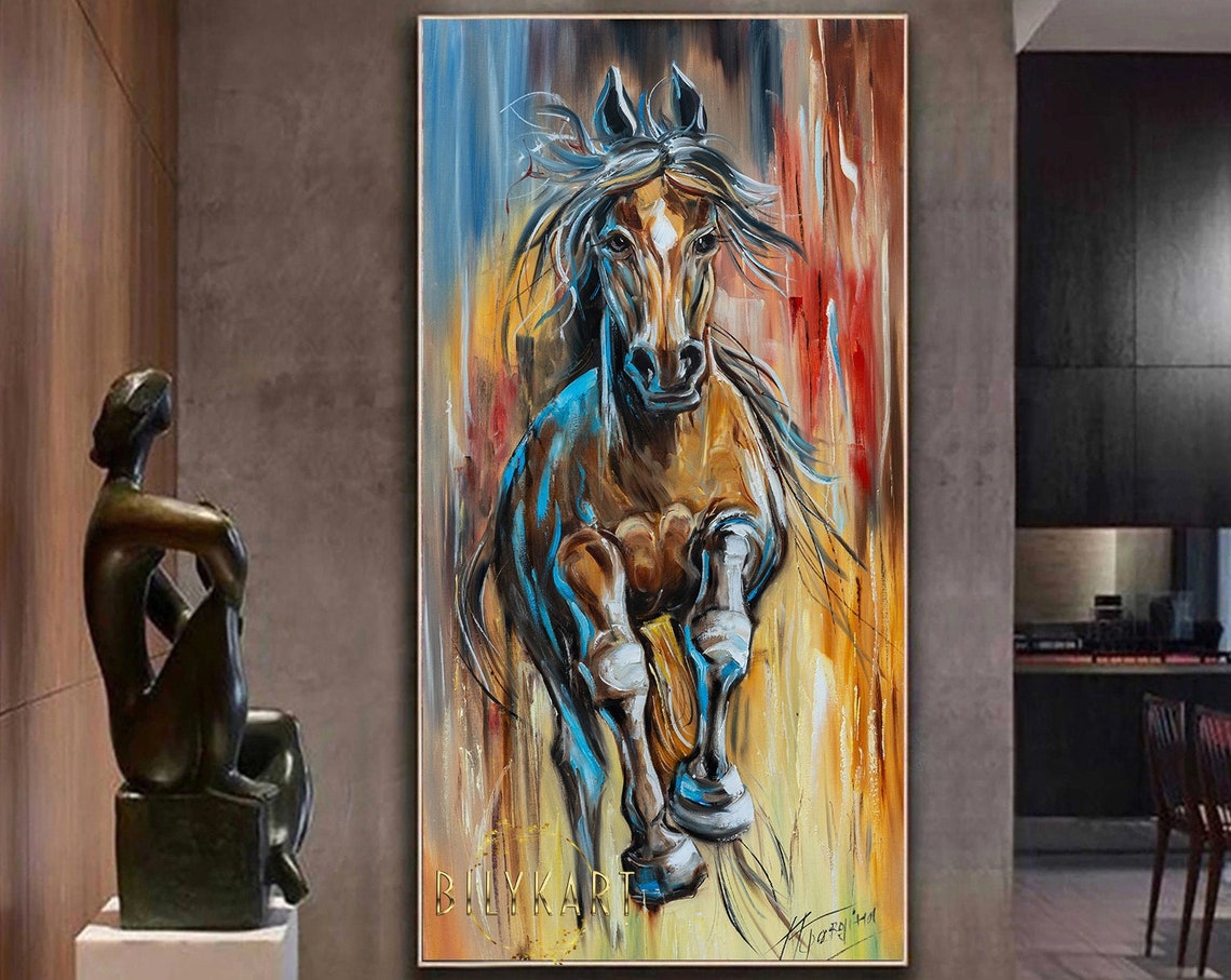 Large Abstract Horse Oil Painting Original Galloping Horse Wall Art Western Oil Painting Beautiful Brown Horse Painting Abstract