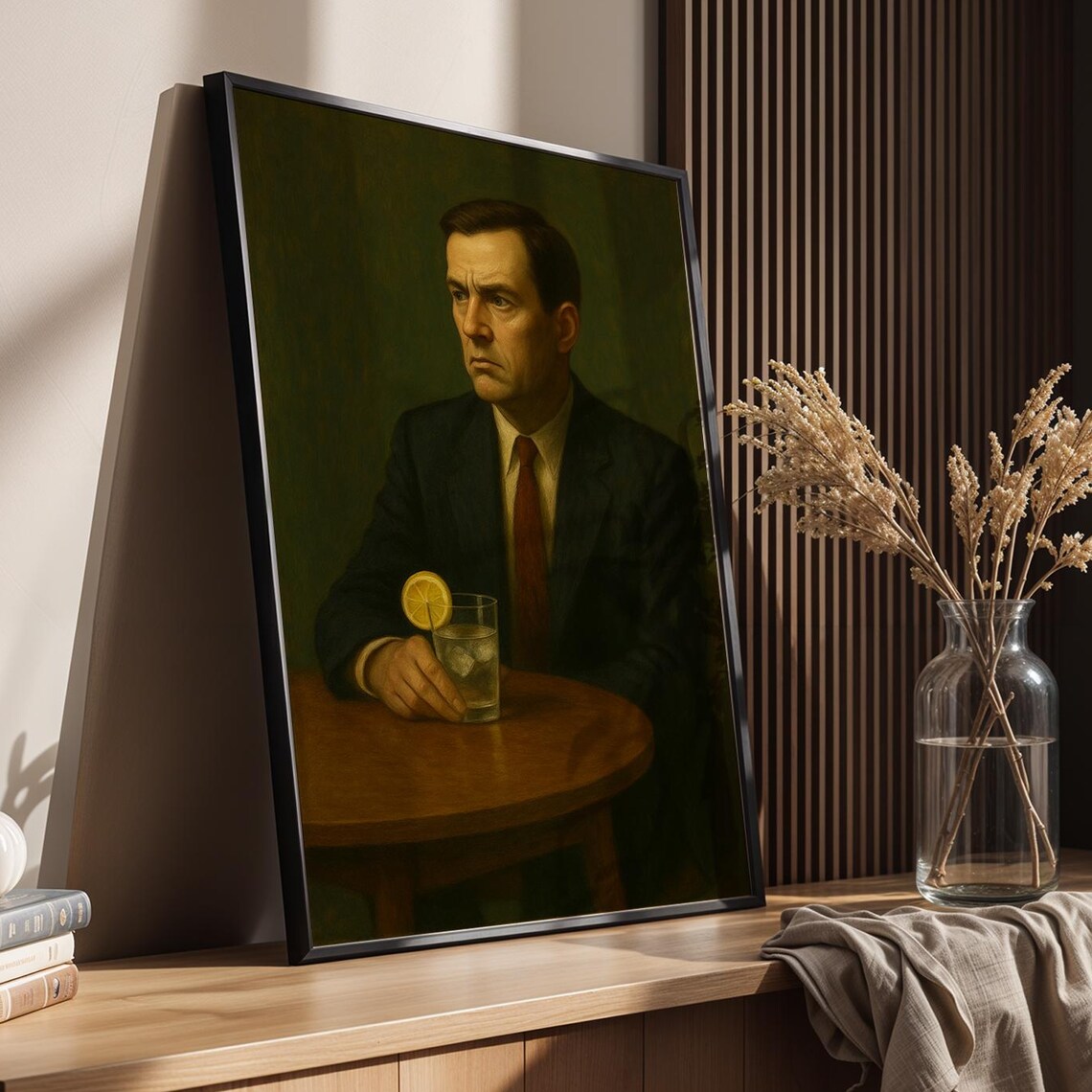 Midcentury Gin Tonic Moody Dry Bar Man Suit Cocktail Art Poster
