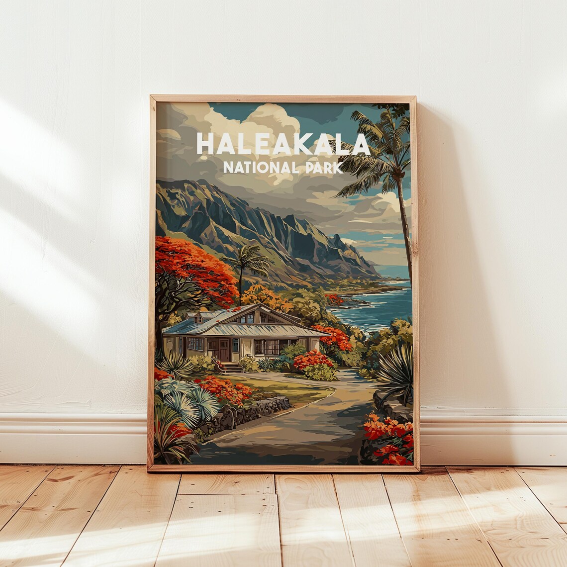 Haleakala National Park Vintage Travel Poster Maui Mountains Coast Art
