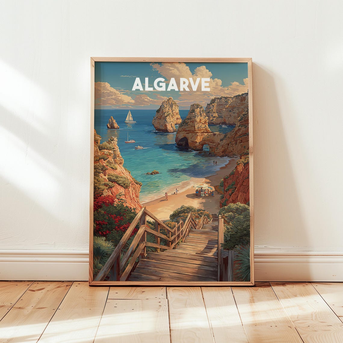 Algarve Portugal Coastal Cliffs Vintage Seaside Travel Poster