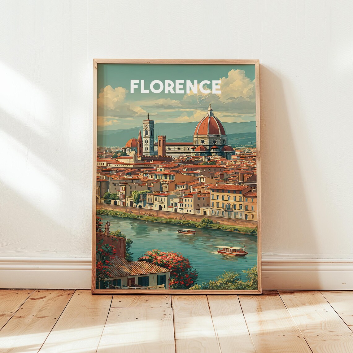 Florence Italy Vintage Travel Poster Duomo Arno River Retro Art