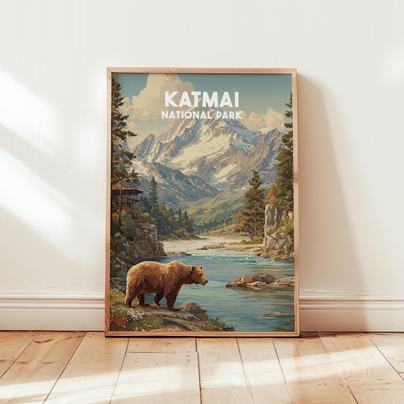 Katmai National Park Brown Bear Alaska Wilderness Travel Poster