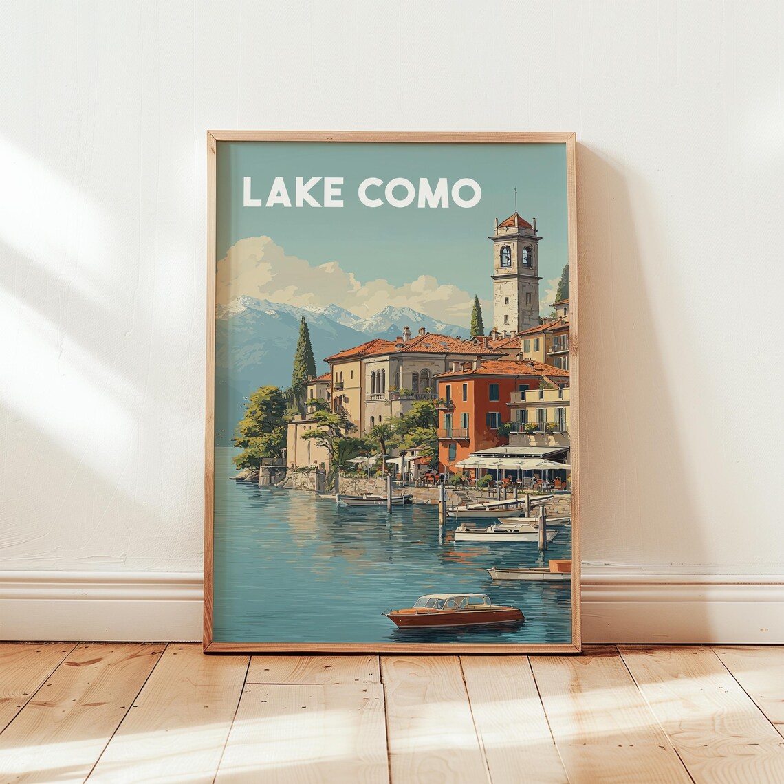 Lake Como Italy Vintage Lakeside Travel Poster Retro Wall Decor
