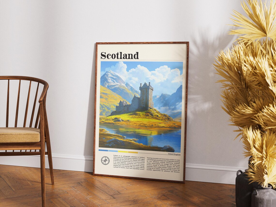 Scotland Highland Castle on Misty Mountain Loch Vintage Travel Poster - Image 4