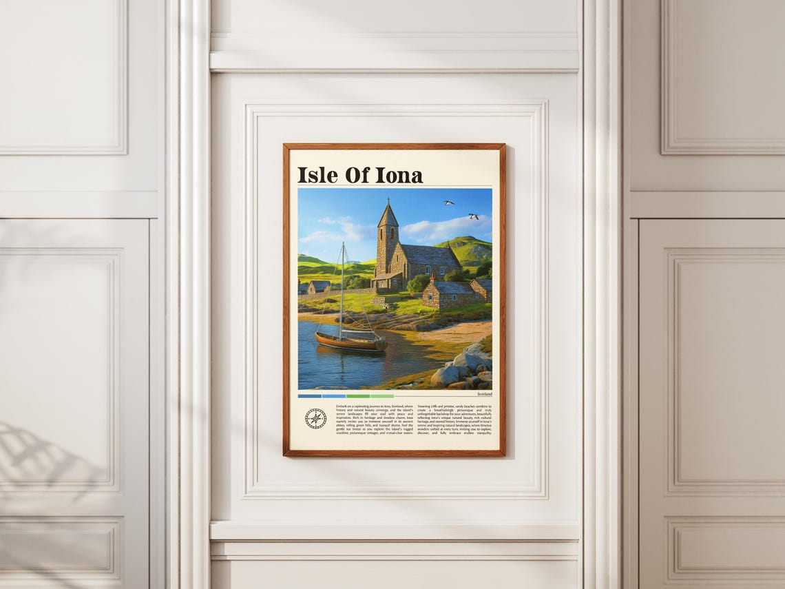 Isle Of Iona Travel Print Scotland Travel Poster Puffin Wall Art Scottish Landscape Print Isle Of Iona Travel Gift Iona Coastal Art - Image 2