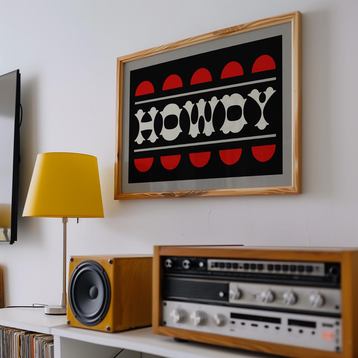 HOWDY Western Typography Black Red Retro Cowboy Wall Art Poster - Image 2