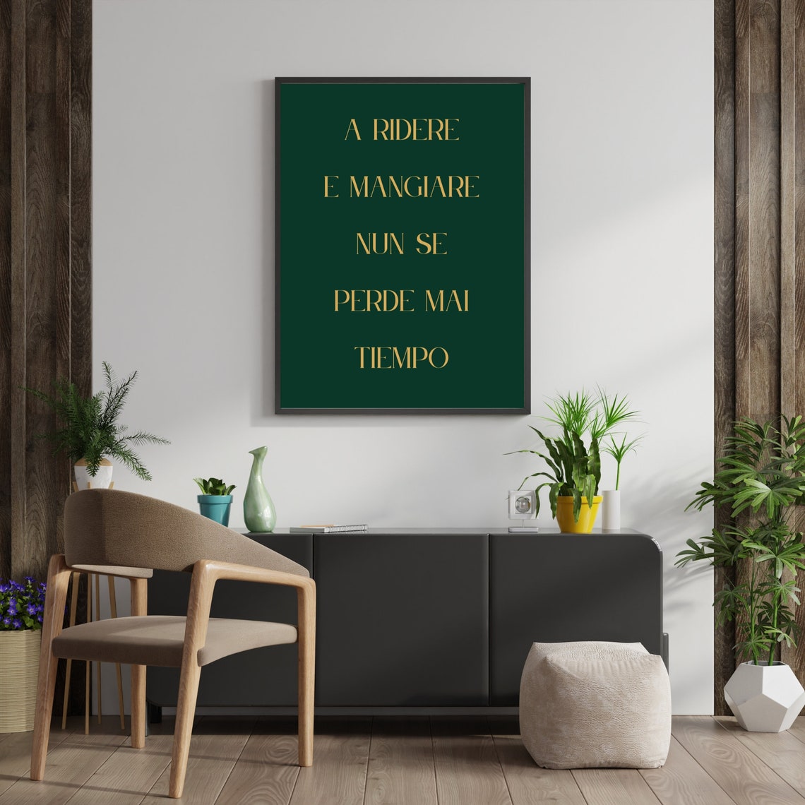 A Ridere E Mangiare Neapolitan Italian Proverb Gold Green Wall Art - Image 2