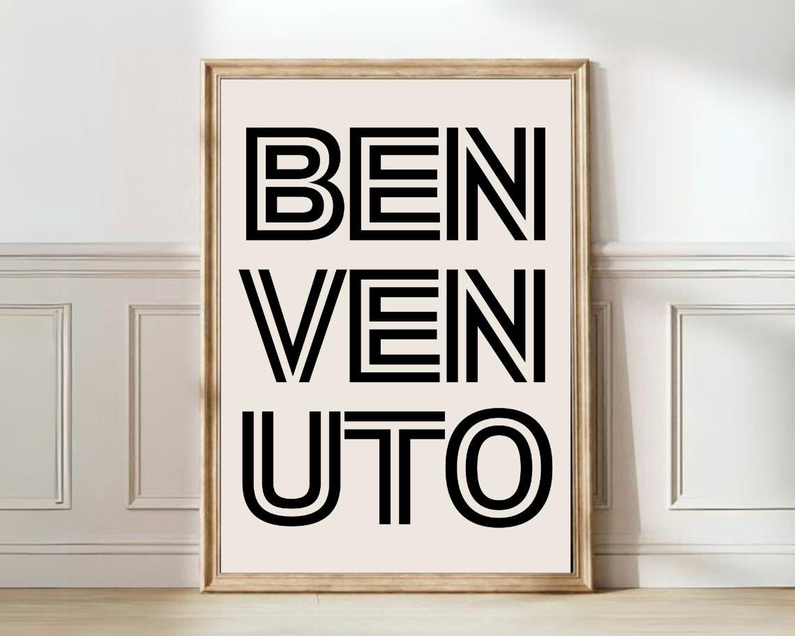 Benvenuto Bold Outline Typography Modern Italian Welcome Wall Art