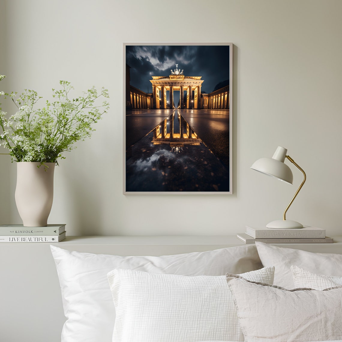 Berlin Brandenburg Gate Night Storm Wet Reflection City Poster - Image 2