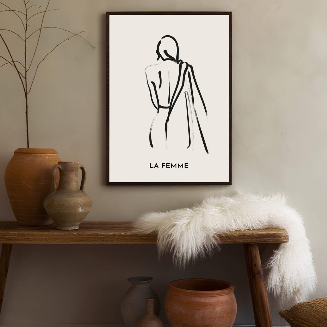Woman Print Modern Gallery Abstract Print Woman Line Art Print Minimalist Print Femme Poster Luxury Print Beige Print Neutral Poster - Image 3