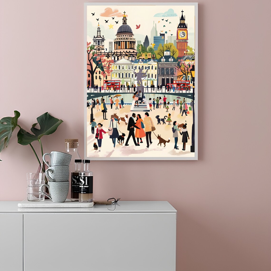 London St Pauls Cathedral Big Ben Red Buses Illustrated Poster - Image 2