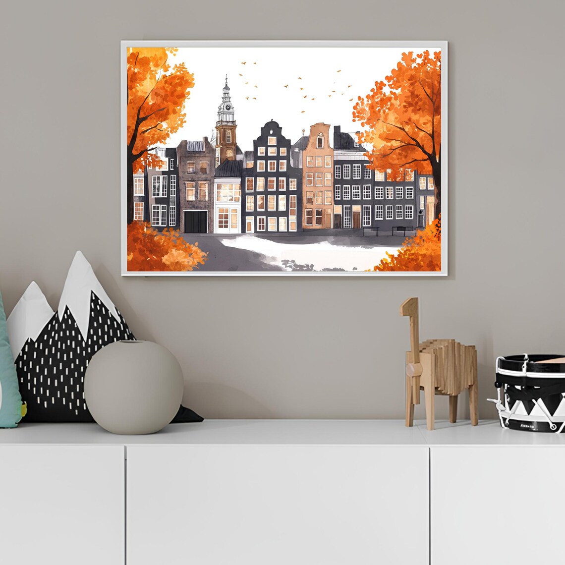 Copenhagen Autumn Canal Houses Orange Trees Travel Art Poster - Image 2