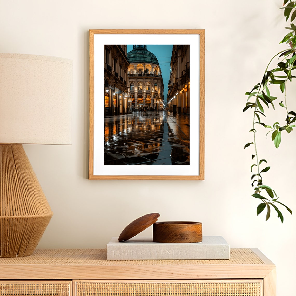 Milan Galleria Night Rain Blue Hour Arcade Italy Travel Poster - Image 3