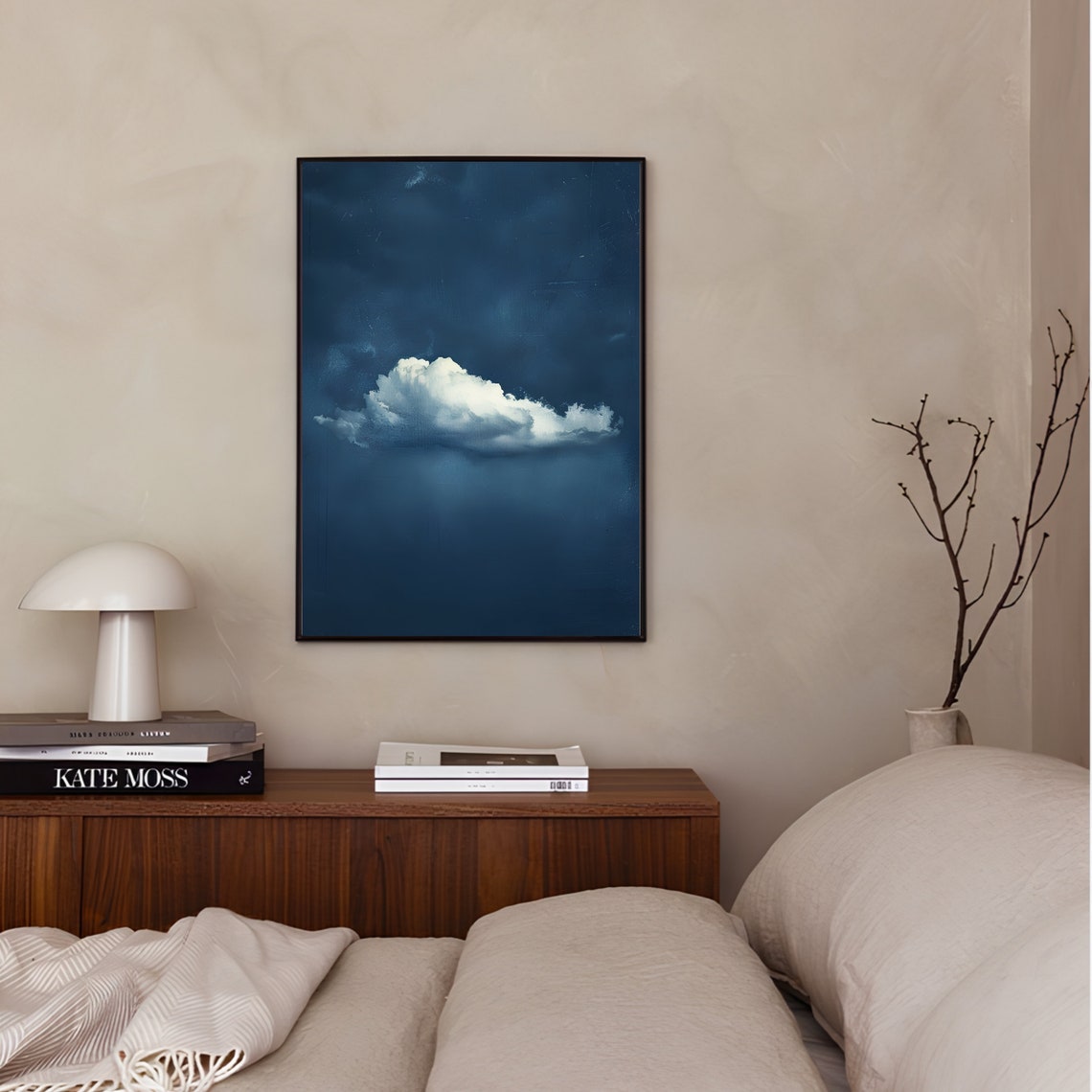 Indigo Cloud Moody Night Sky White Cloud Dark Blue Art Poster - Image 3
