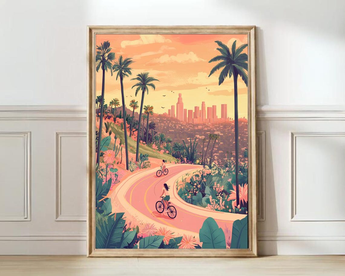 Los Angeles Illustration California Print Los Angeles Print Hollywood Hills Print Los Angeles Gift California Travel Gallery