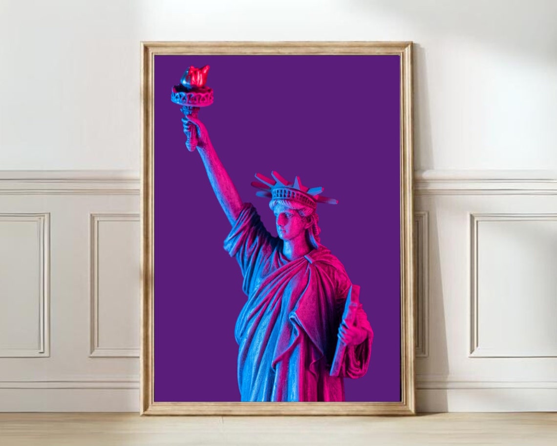 Statue of Liberty Neon Pink and Blue Pop Art Maximalist Poster