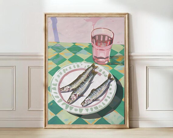 Sardines Print Sardine Tin Vintage Poster Retro Sardine Wall Art Fish Print Eclectic Wall Art Colorful Kitchen Art Maximalist Poster
