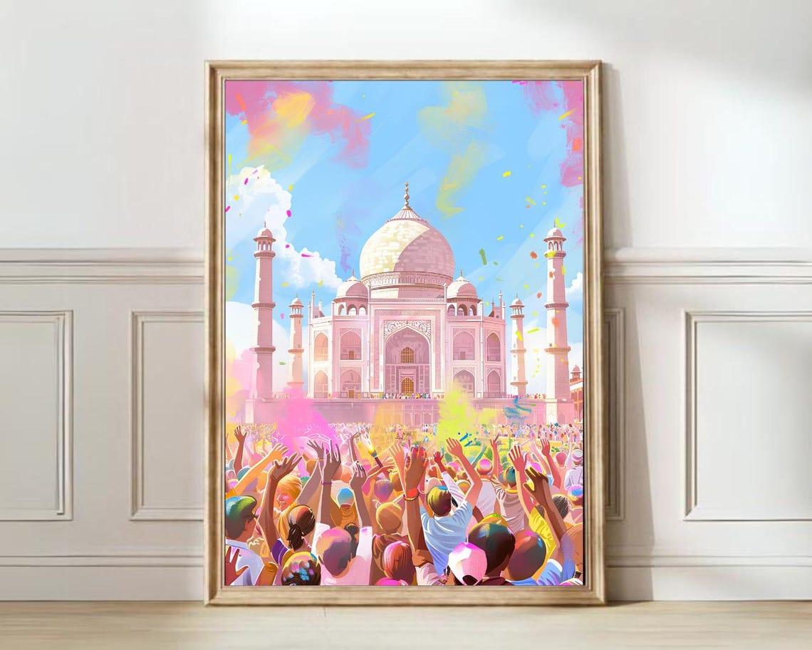 India Print India Illustration Taj Mahal Print Taj Mahal Poster Holi Print India Travel Poster India Painting India Gift Travel Gallery