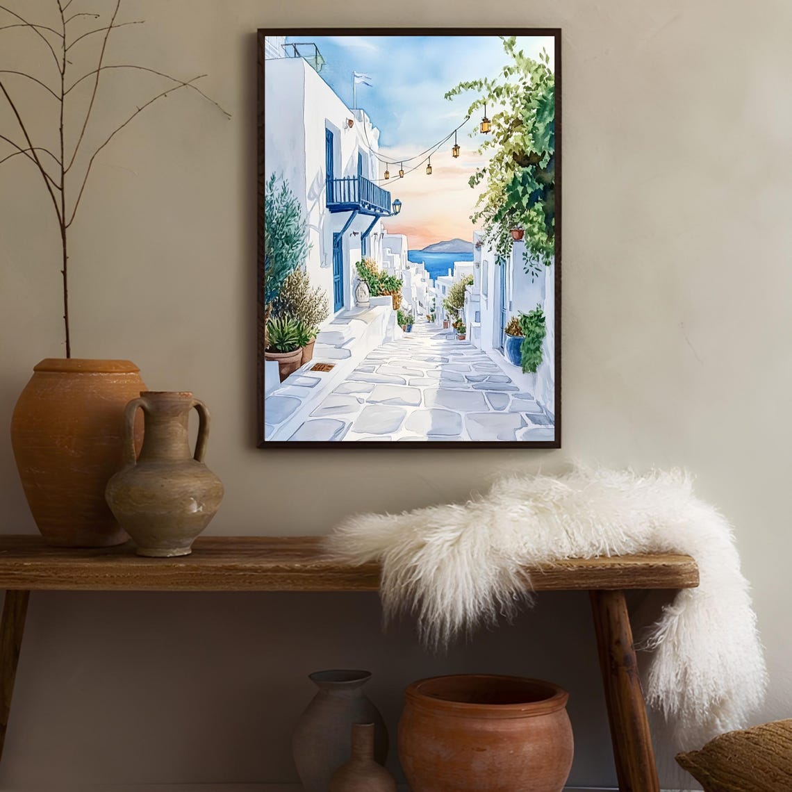 Paros Greece Whitewashed Alley Sunset Watercolor Travel Poster - Image 3
