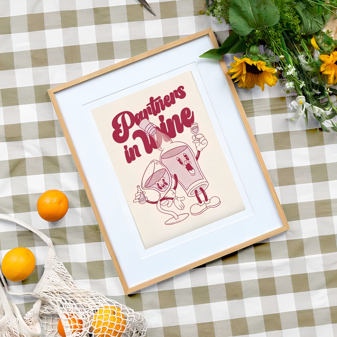 Partners in Wine Retro Cartoon Wine Glass Bar Decor Wall Poster - Image 3