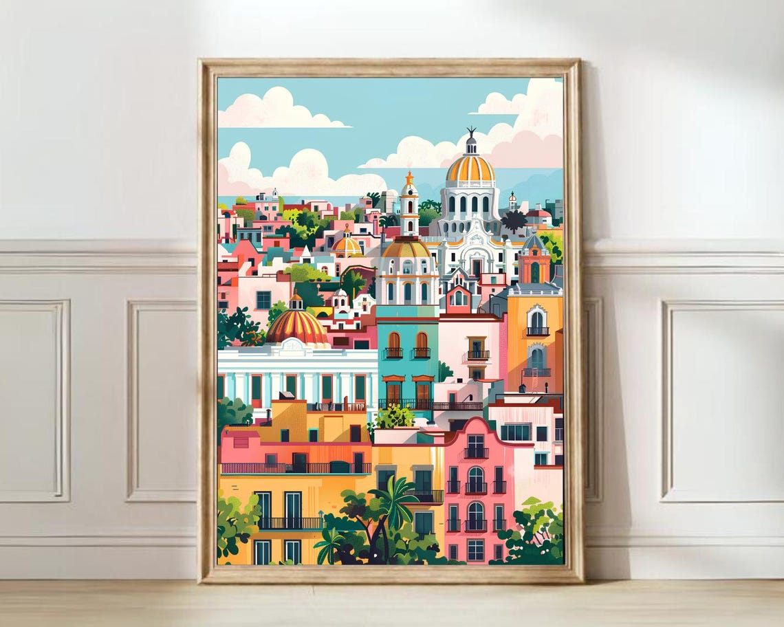 Mexico City Colonial Cathedral Colorful Architecture Art Poster